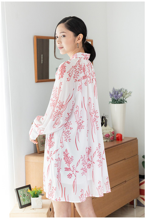 ND244 Gathered Neck Shirt Dress – Off-White - Image 9