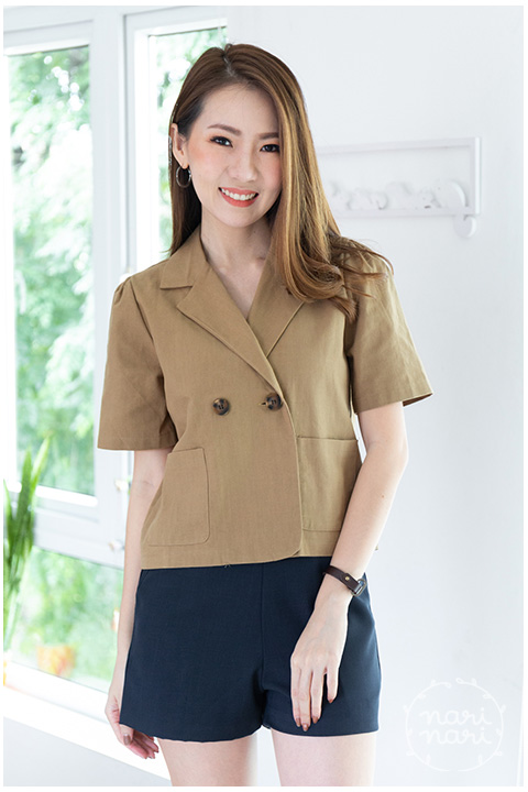 NT1822 Double Pocket Cotton Top – Coffee