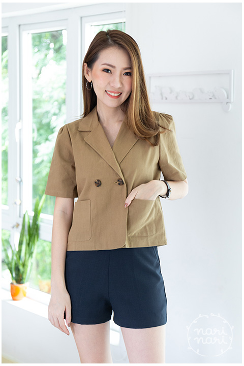 NT1822 Double Pocket Cotton Top – Coffee - Image 6