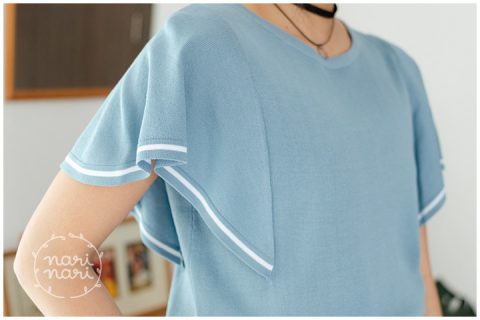 Alternative view of NT1846 Ruffle Sleeve Knit Top – Blue