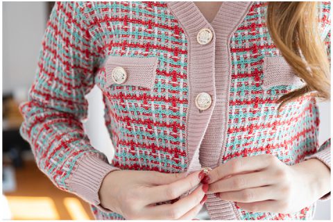 NO091 Tweed-Effect Knit Cardigan – Pink - Image 2