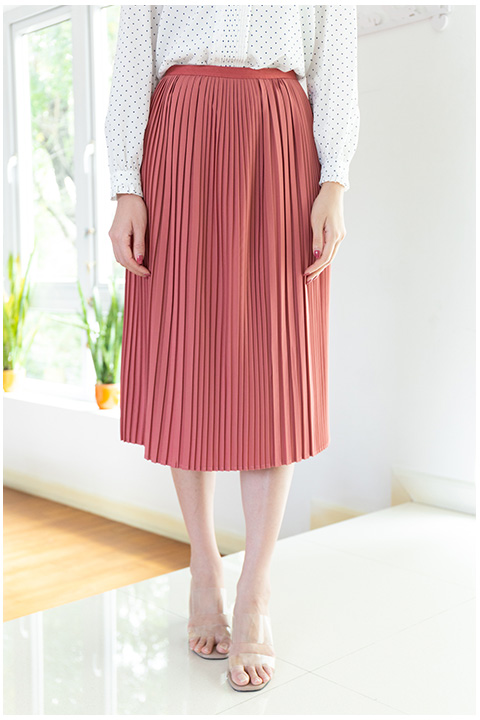 NK083 Solid Pleated Skirt – Red Lime
