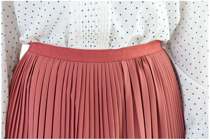 NK083 Solid Pleated Skirt – Red Lime - Image 3