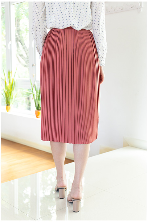 NK083 Solid Pleated Skirt – Red Lime - Image 5