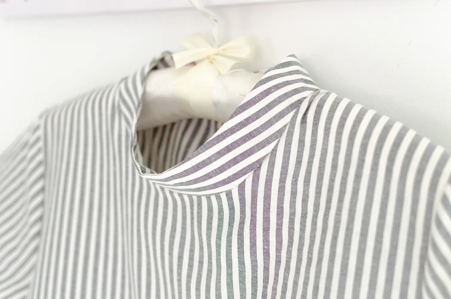 NT1746 Slope Stripe Cotton Blouse – Grey - Image 3