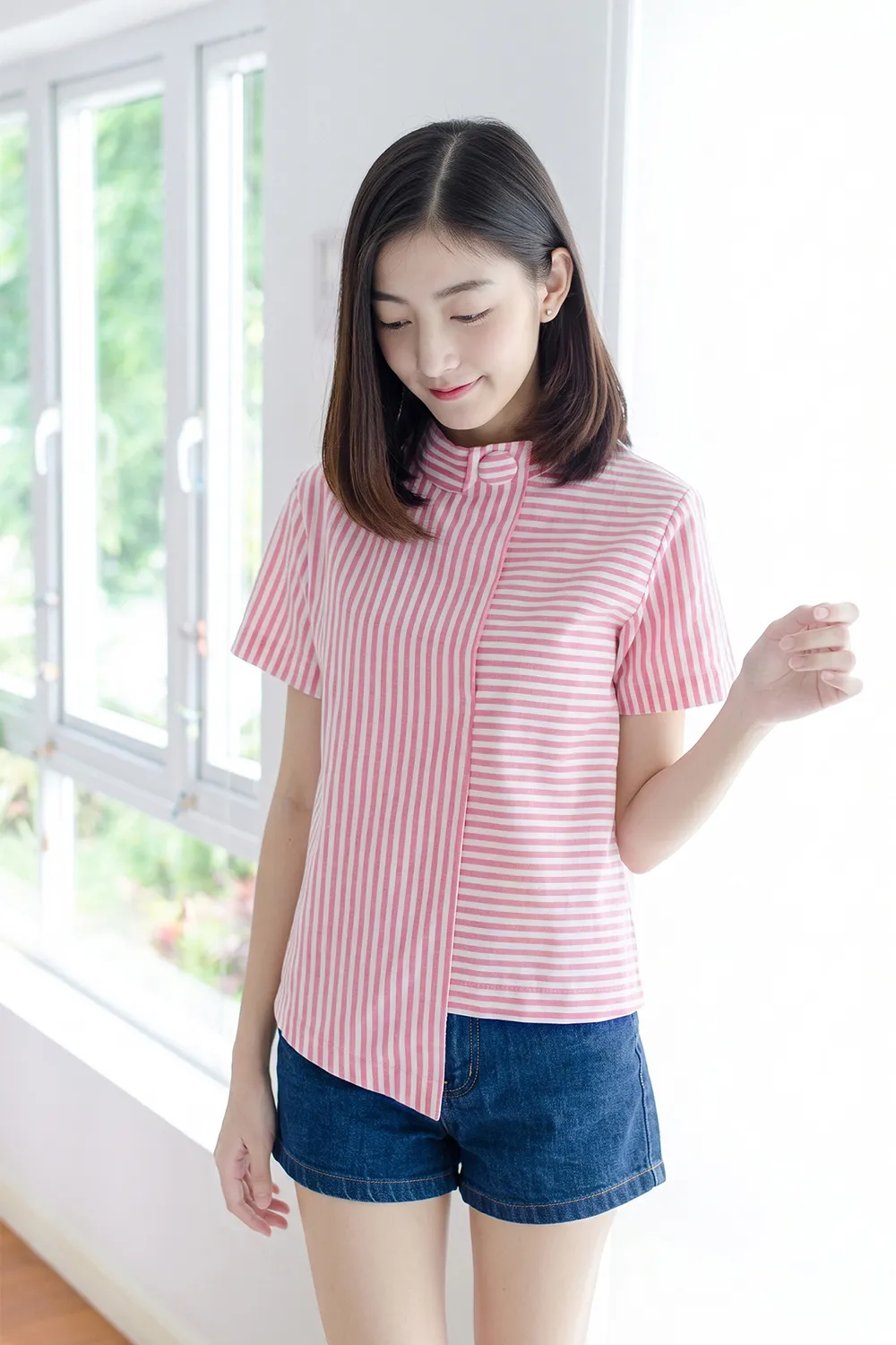 NT500 Asym Striped Crop Top – Pink