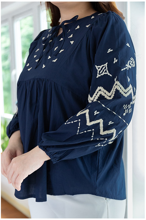 NT1984 Boho Tunic Top – Navy Blue - Image 3