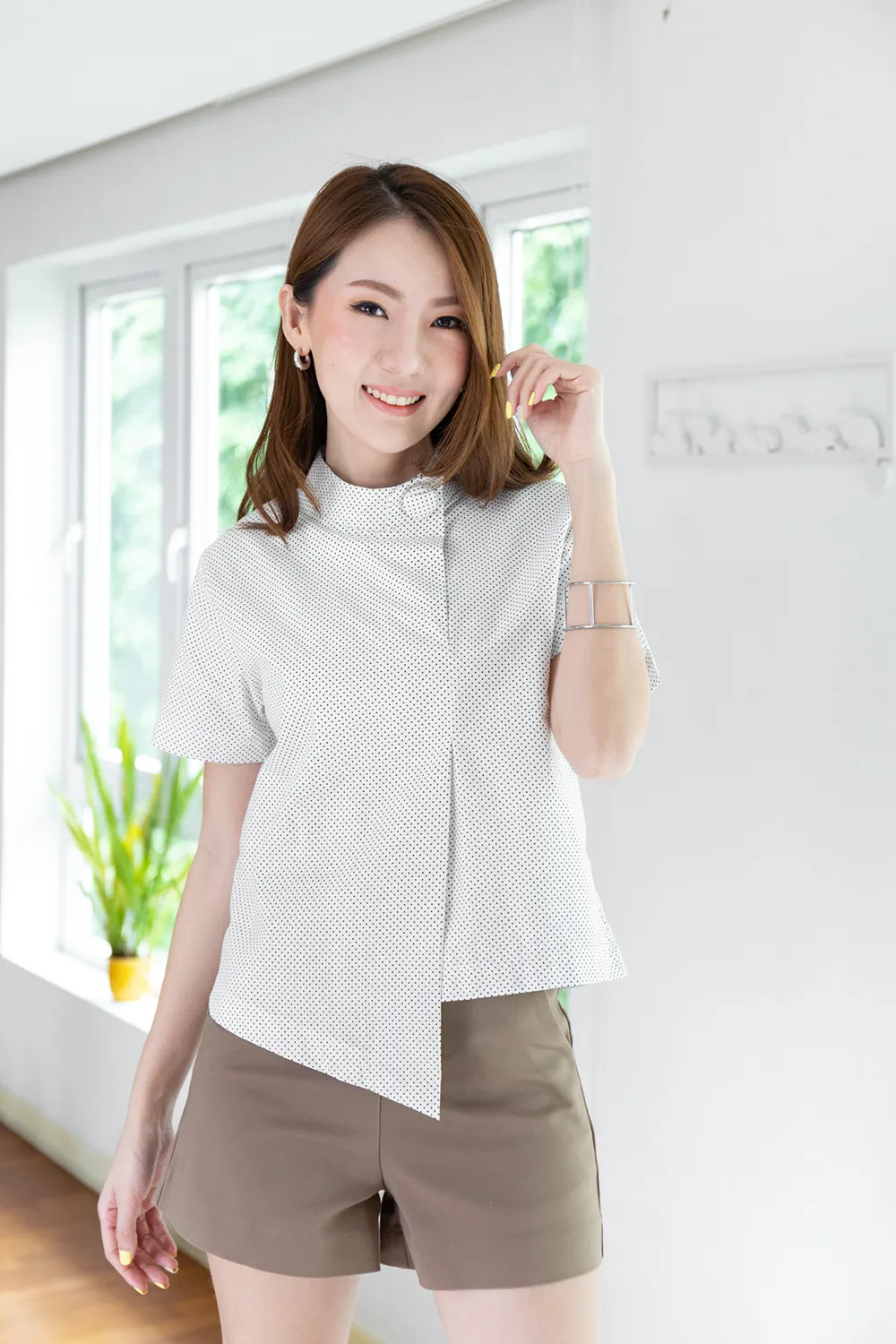 NT500 Asym Dot Crop Top – White - Image 6