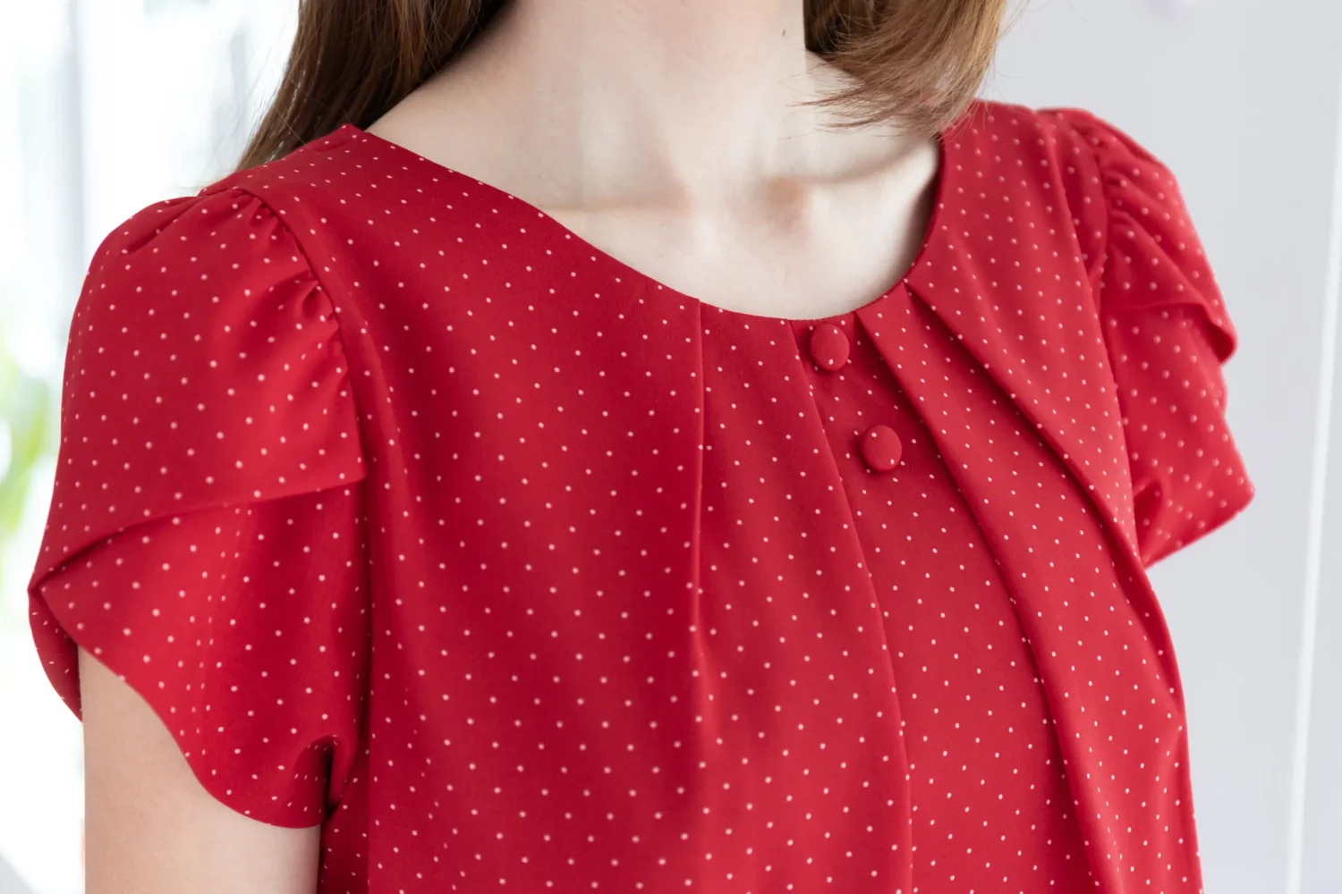 Alternative view of MT0503 Folded Neckline Dot Blouse – Red