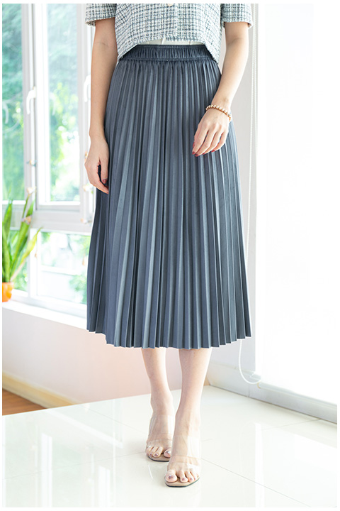 NK086 AW Pleated Skirt – Steel Blue