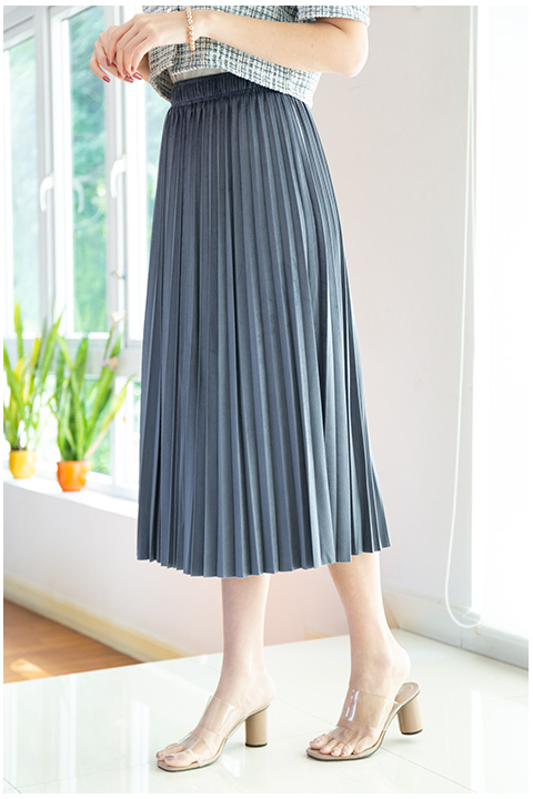 NK086 AW Pleated Skirt – Steel Blue - Image 2
