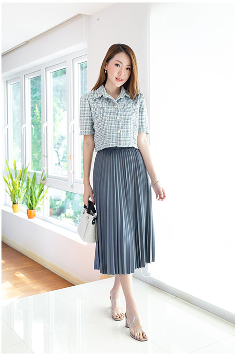 NK086 AW Pleated Skirt – Steel Blue - Image 3