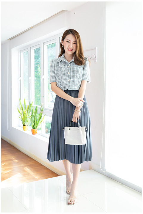 NK086 AW Pleated Skirt – Steel Blue - Image 4