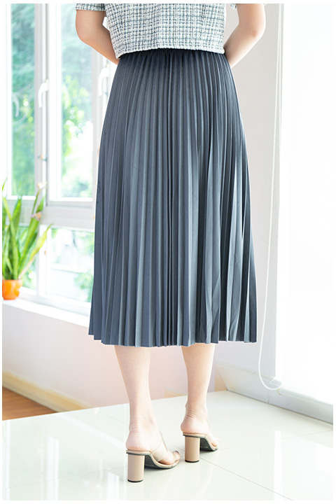 NK086 AW Pleated Skirt – Steel Blue - Image 5