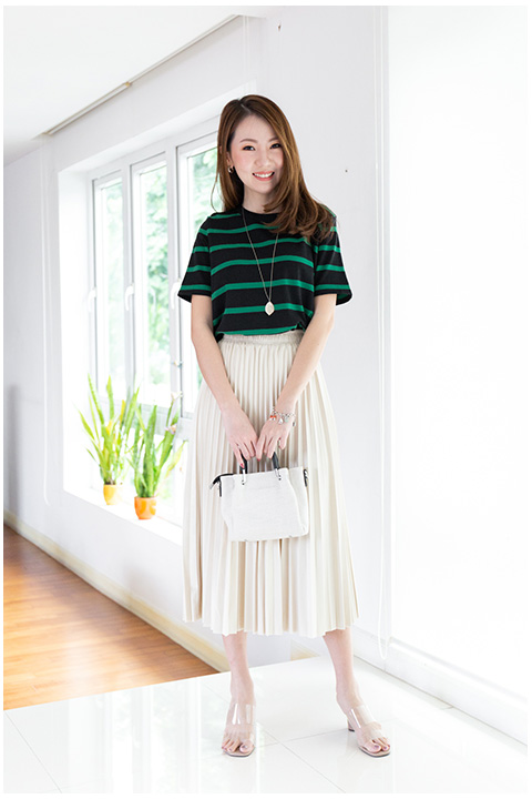 NK086 AW Pleated Skirt – Cream - Image 4