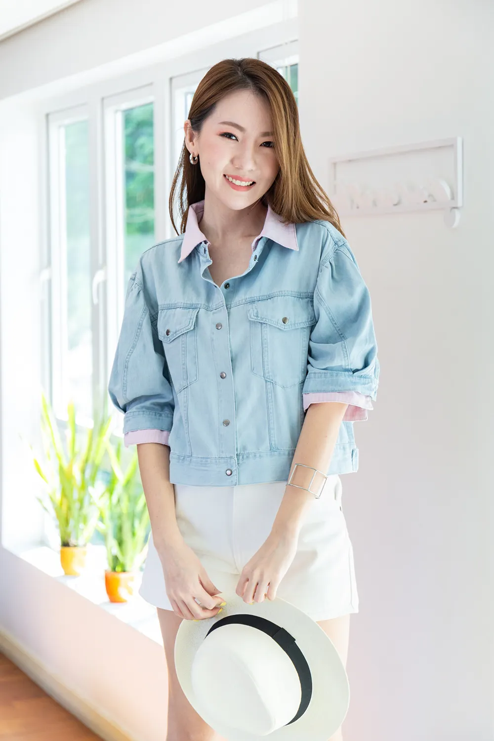 NT2248 Stripe Hem Crop Top – Denim Blue