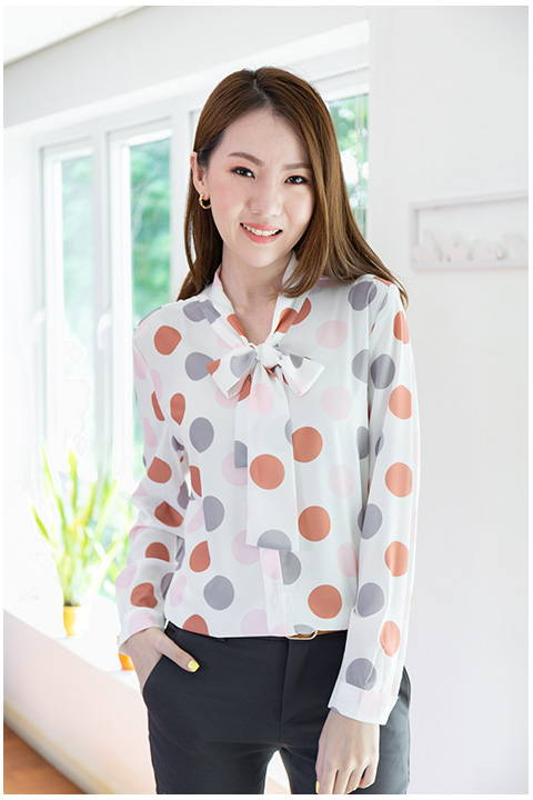 NT2249 Bow Front Dot Top – White-Pink