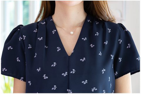 MT0601 V-Collar Floral Blouse – Navy - Image 3