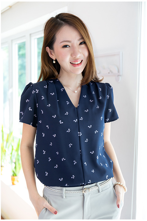 MT0601 V-Collar Floral Blouse – Navy - Image 6