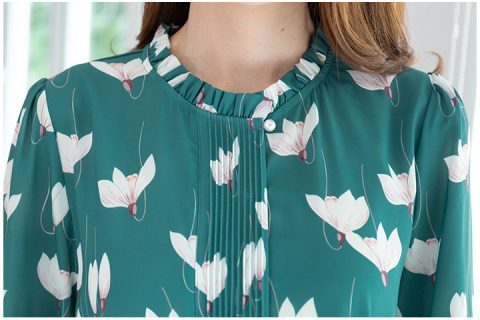 Alternative view of NT1824 Frill Collar Long Sleeve Shirt – Ocean Green
