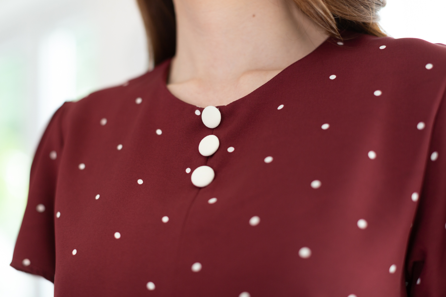 Alternative view of MT0301 Triple Button Polka Dot Blouse – Maroon