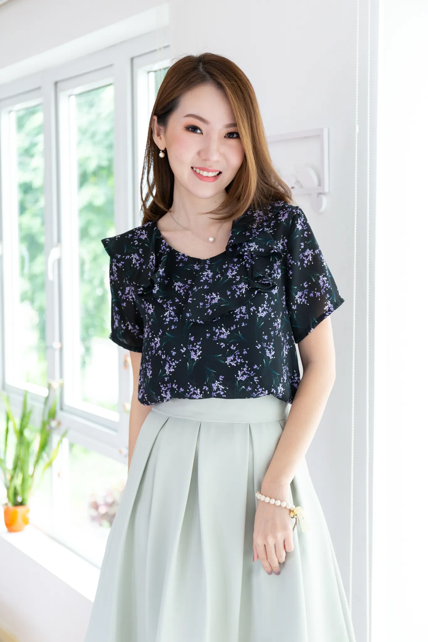 MT0801 Midnight Garden Ruffle Collar Blouse – Black - Image 3
