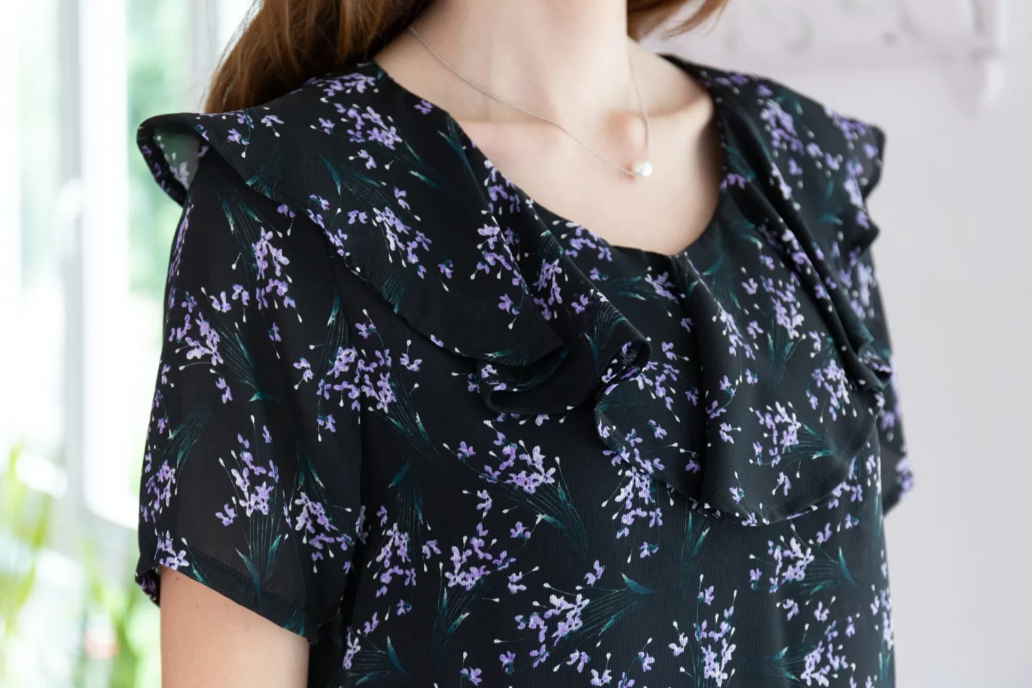 Alternative view of MT0801 Midnight Garden Ruffle Collar Blouse – Black