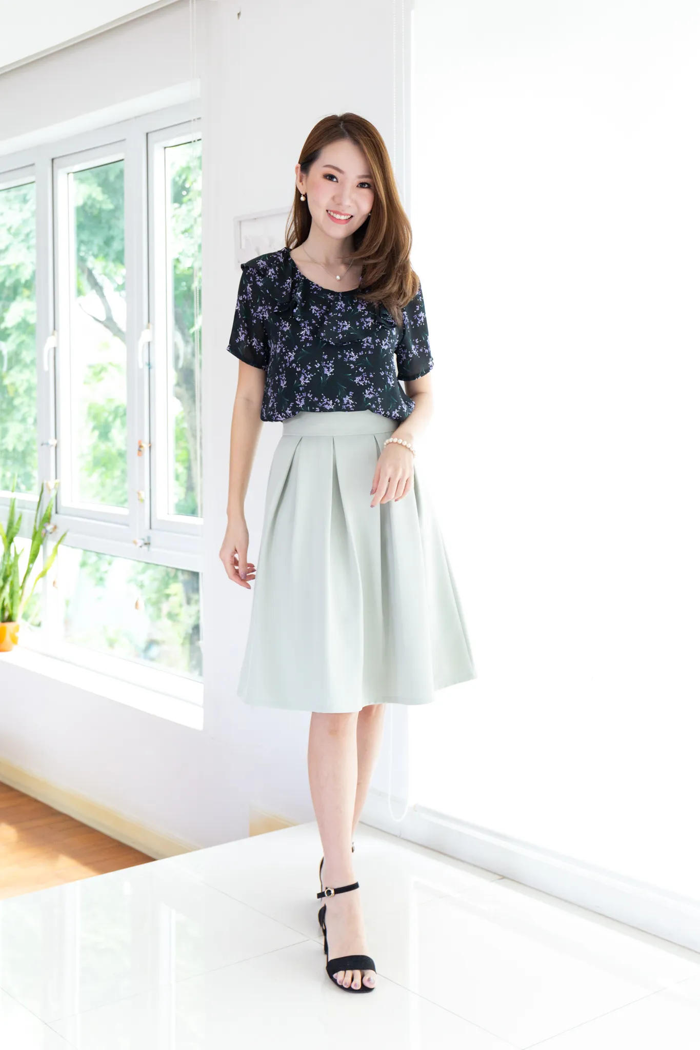 MT0801 Midnight Garden Ruffle Collar Blouse – Black - Image 4