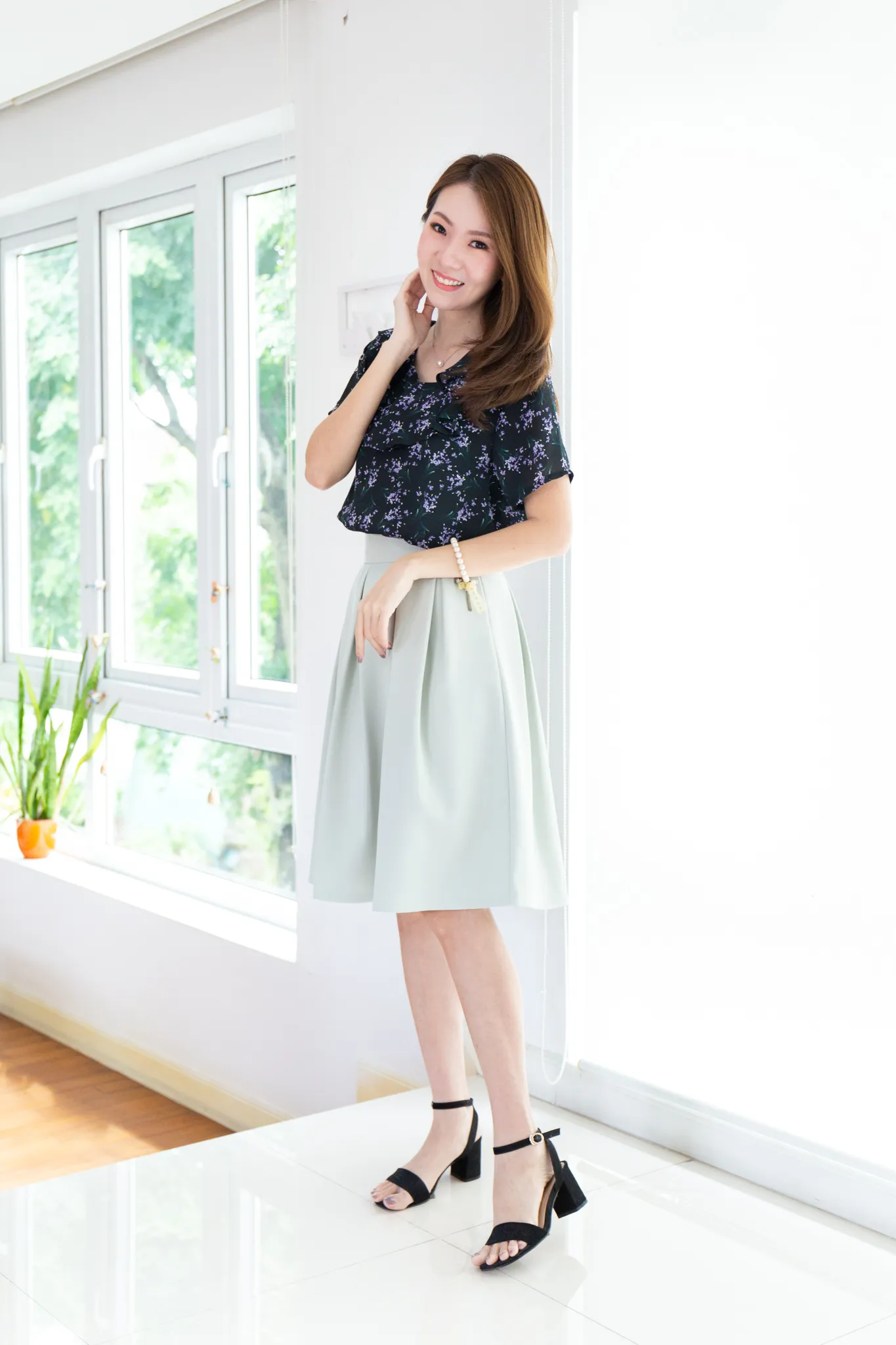 MT0801 Midnight Garden Ruffle Collar Blouse – Black - Image 5