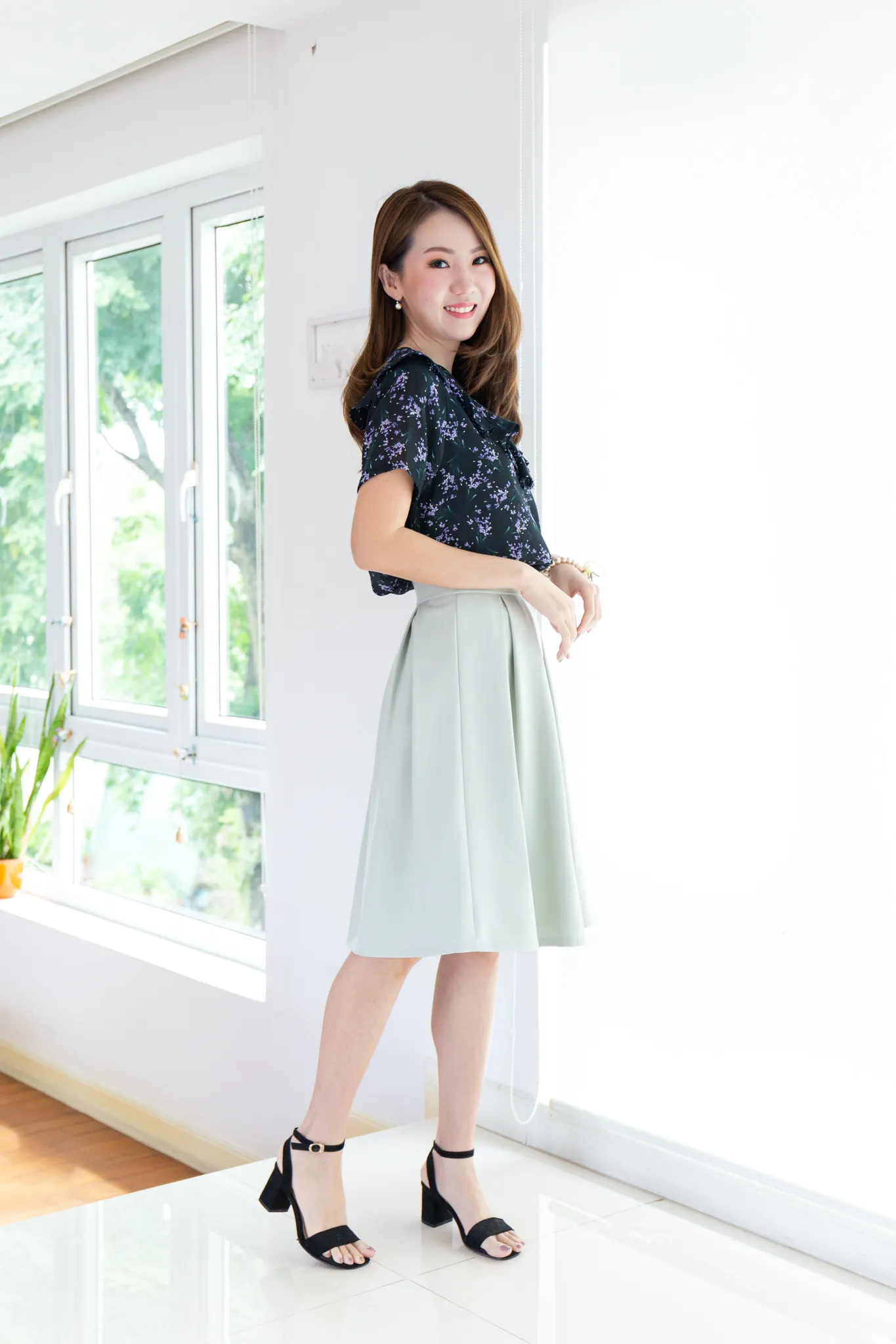 MT0801 Midnight Garden Ruffle Collar Blouse – Black - Image 6