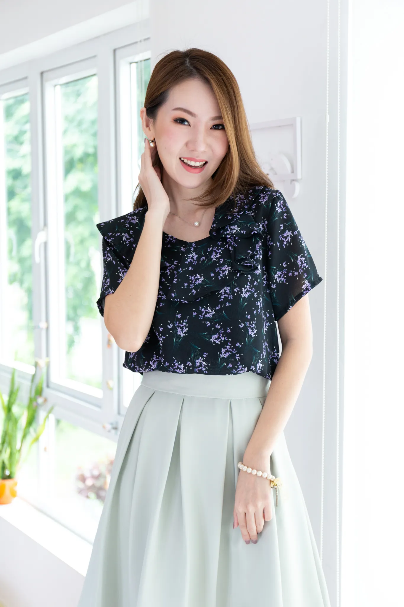 MT0801 Midnight Garden Ruffle Collar Blouse – Black - Image 7