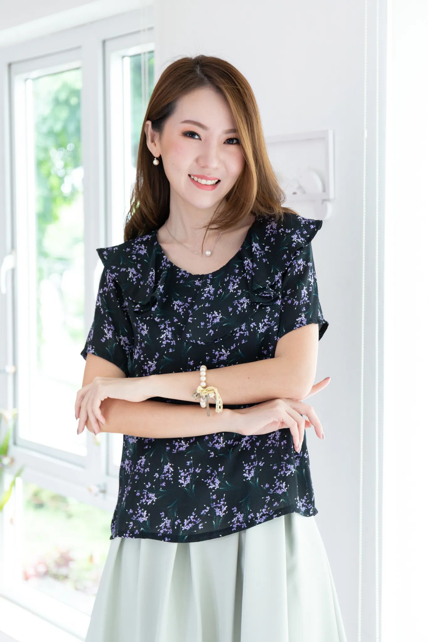 MT0801 Midnight Garden Ruffle Collar Blouse – Black - Image 8