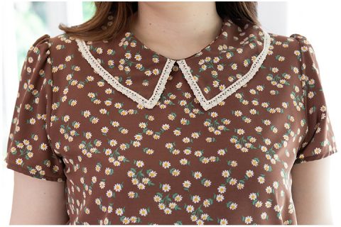 Alternative view of MT1301 Lacey Point Collar Blouse – Brown