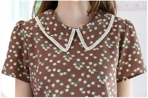 Alternative view of MT1301 Lacey Point Collar Blouse – Brown