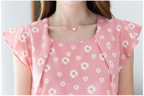 Alternative view of MT1111 Ruff Sleeve Sweet Daisy Blouse – Pink