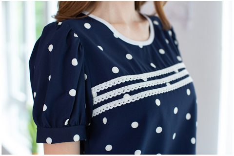 Alternative view of MT2103 Lace Line Balloon Sleeve Blouse – Navy Blue