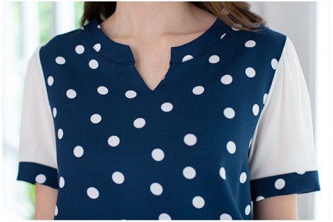 Alternative view of MT2413 Chiffon Sleeve Polka Dot Blouse – Navy Blue
