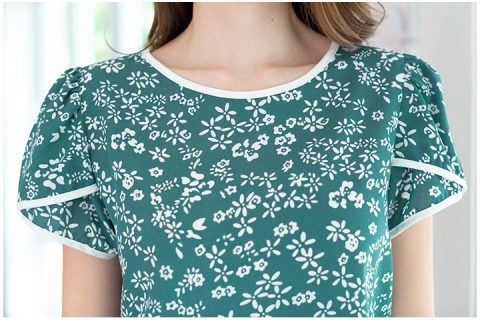 Alternative view of MT2302 Petal Sleeve Tiny Flora Blouse – Bluish Green