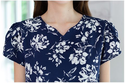 Alternative view of MT0202 Flora Petal Sleeve Blouse – Navy Blue