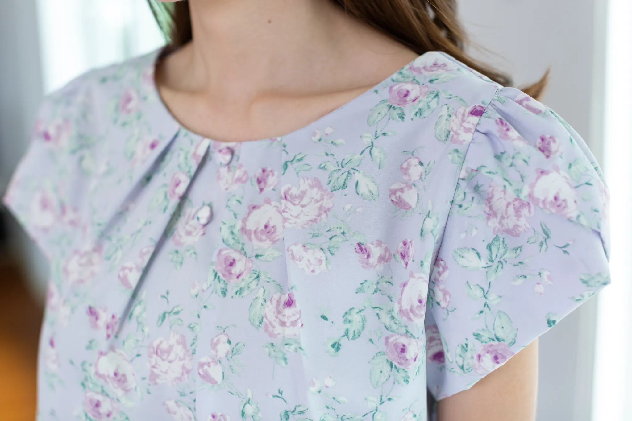 MT0503 Folded Neckline Rosie Blouse – Ice Lavender - Image 3