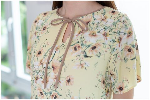 Alternative view of MT3201 Bow Neckline Wildflower Blouse – Yellow