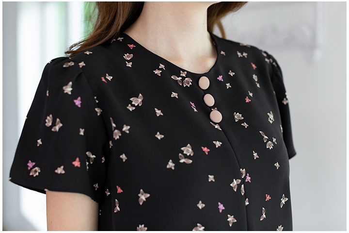 MT0301 Triple Button Orchid Blouse – Black - Image 2