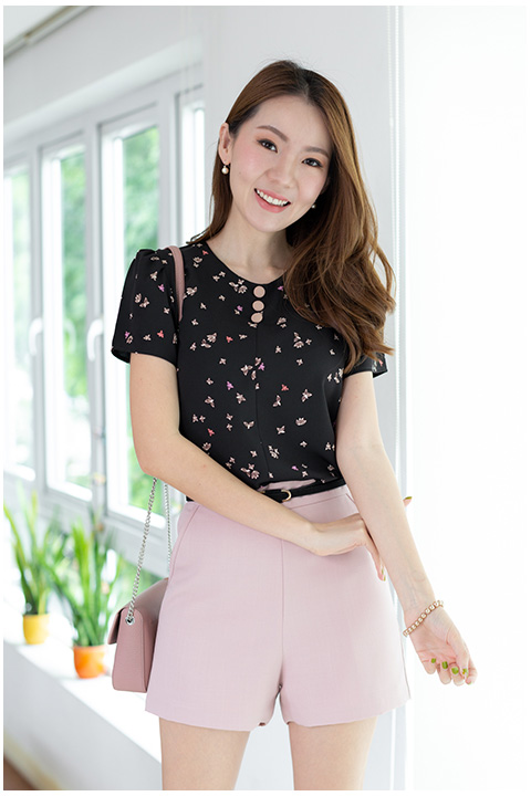 MT0301 Triple Button Orchid Blouse – Black - Image 4