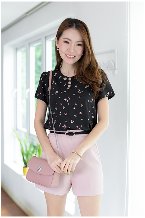 MT0301 Triple Button Orchid Blouse – Black - Image 5