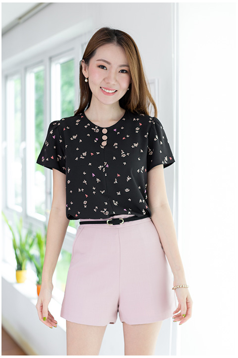 MT0301 Triple Button Orchid Blouse – Black - Image 6