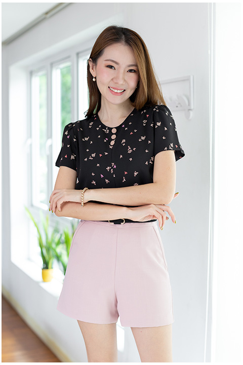 MT0301 Triple Button Orchid Blouse – Black - Image 7