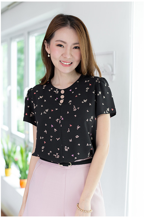 MT0301 Triple Button Orchid Blouse – Black - Image 8