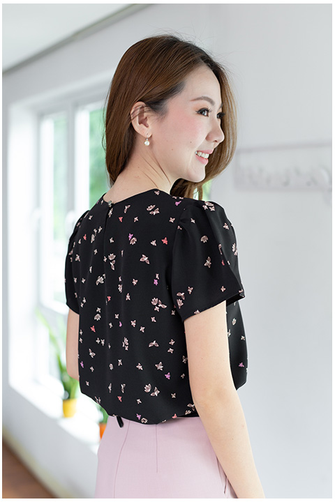 MT0301 Triple Button Orchid Blouse – Black - Image 9