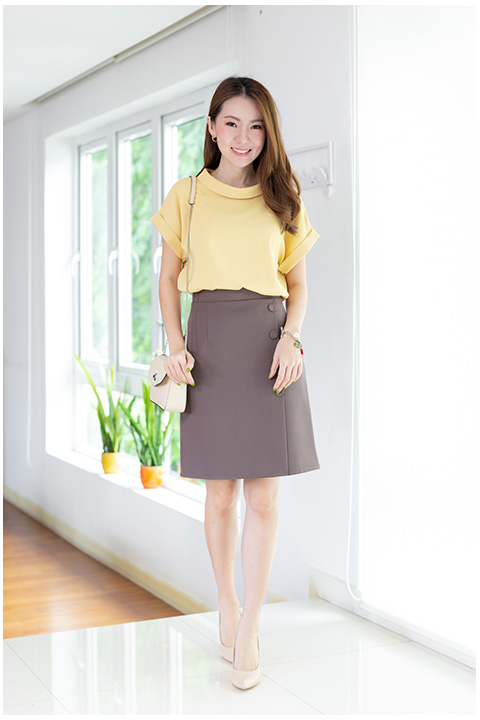 MT2514 Folded Collar Blouse – Custard Yellow - Image 5