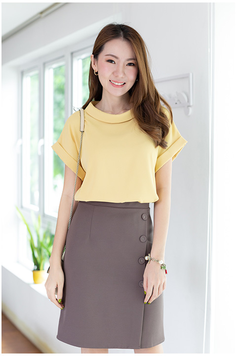 MT2514 Folded Collar Blouse – Custard Yellow - Image 6